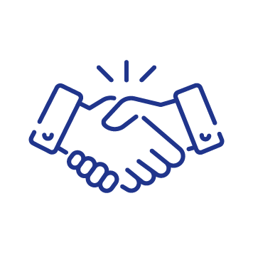 White circle with blue line handshake icon